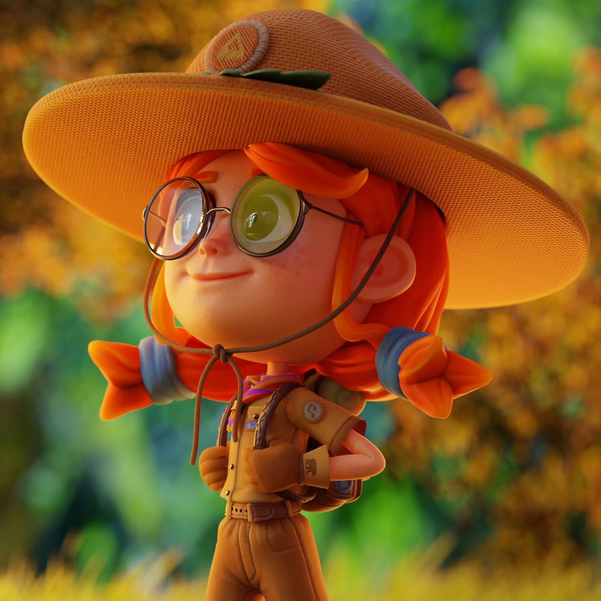 Close da Scout com chapéu e óculos